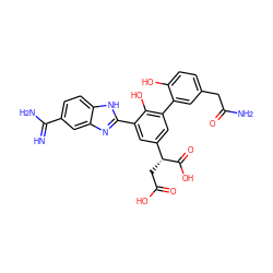 N=C(N)c1ccc2[nH]c(-c3cc([C@@H](CC(=O)O)C(=O)O)cc(-c4cc(CC(N)=O)ccc4O)c3O)nc2c1 ZINC000028572548