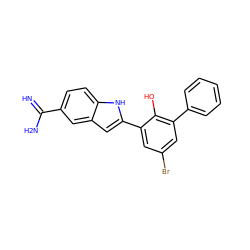 N=C(N)c1ccc2[nH]c(-c3cc(Br)cc(-c4ccccc4)c3O)cc2c1 ZINC000013863703