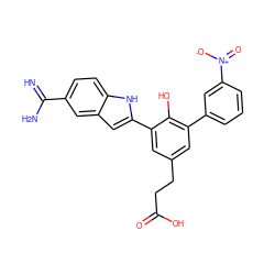 N=C(N)c1ccc2[nH]c(-c3cc(CCC(=O)O)cc(-c4cccc([N+](=O)[O-])c4)c3O)cc2c1 ZINC000026379828