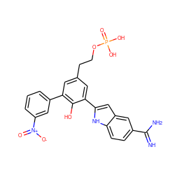 N=C(N)c1ccc2[nH]c(-c3cc(CCOP(=O)(O)O)cc(-c4cccc([N+](=O)[O-])c4)c3O)cc2c1 ZINC000026296030