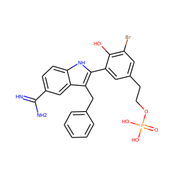 N=C(N)c1ccc2[nH]c(-c3cc(CCOP(=O)(O)O)cc(Br)c3O)c(Cc3ccccc3)c2c1 ZINC000029482857