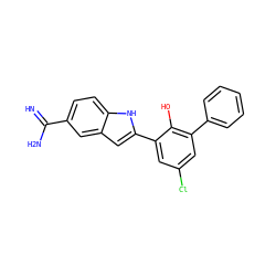 N=C(N)c1ccc2[nH]c(-c3cc(Cl)cc(-c4ccccc4)c3O)cc2c1 ZINC000013863704