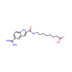 N=C(N)c1ccc2[nH]c(C(=O)NCCCCCCCC(=O)O)cc2c1 ZINC000013764905