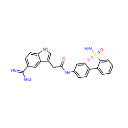 N=C(N)c1ccc2[nH]cc(CC(=O)Nc3ccc(-c4ccccc4S(N)(=O)=O)cc3)c2c1 ZINC000013835119