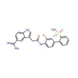 N=C(N)c1ccc2[nH]cc(CC(=O)Nc3ccc(-c4ccccc4S(N)(=O)=O)cc3Br)c2c1 ZINC000027517646