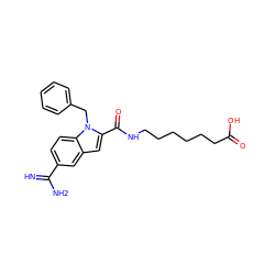 N=C(N)c1ccc2c(c1)cc(C(=O)NCCCCCCC(=O)O)n2Cc1ccccc1 ZINC000013764965