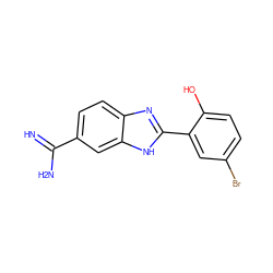 N=C(N)c1ccc2nc(-c3cc(Br)ccc3O)[nH]c2c1 ZINC000013863687