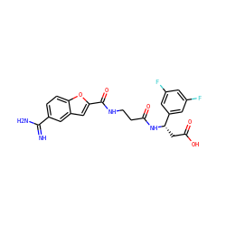 N=C(N)c1ccc2oc(C(=O)NCCC(=O)N[C@@H](CC(=O)O)c3cc(F)cc(F)c3)cc2c1 ZINC000013776190