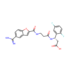 N=C(N)c1ccc2oc(C(=O)NCCC(=O)N[C@@H](CC(=O)O)c3cc(F)ccc3F)cc2c1 ZINC000013776182