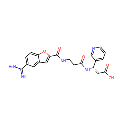 N=C(N)c1ccc2oc(C(=O)NCCC(=O)N[C@@H](CC(=O)O)c3cccnc3)cc2c1 ZINC000013776174