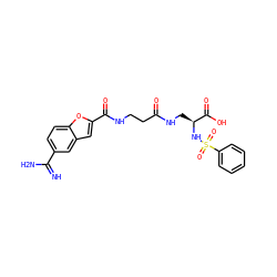 N=C(N)c1ccc2oc(C(=O)NCCC(=O)NC[C@H](NS(=O)(=O)c3ccccc3)C(=O)O)cc2c1 ZINC000013776201