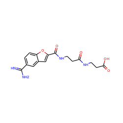 N=C(N)c1ccc2oc(C(=O)NCCC(=O)NCCC(=O)O)cc2c1 ZINC000013776164