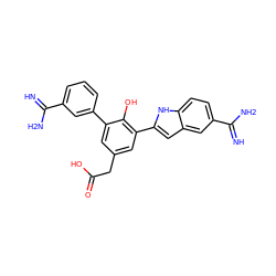 N=C(N)c1cccc(-c2cc(CC(=O)O)cc(-c3cc4cc(C(=N)N)ccc4[nH]3)c2O)c1 ZINC000026377742