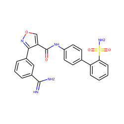 N=C(N)c1cccc(-c2nocc2C(=O)Nc2ccc(-c3ccccc3S(N)(=O)=O)cc2)c1 ZINC000002003646