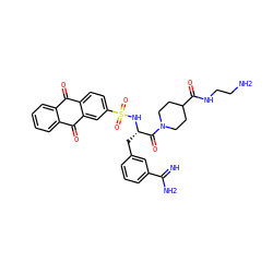 N=C(N)c1cccc(C[C@H](NS(=O)(=O)c2ccc3c(c2)C(=O)c2ccccc2C3=O)C(=O)N2CCC(C(=O)NCCN)CC2)c1 ZINC000070463549