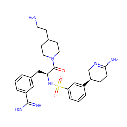 N=C(N)c1cccc(C[C@H](NS(=O)(=O)c2cccc([C@@H]3CCC(N)=NC3)c2)C(=O)N2CCC(CCN)CC2)c1 ZINC000043198204