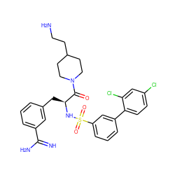 N=C(N)c1cccc(C[C@H](NS(=O)(=O)c2cccc(-c3ccc(Cl)cc3Cl)c2)C(=O)N2CCC(CCN)CC2)c1 ZINC000098207840