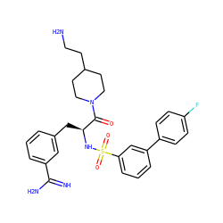 N=C(N)c1cccc(C[C@H](NS(=O)(=O)c2cccc(-c3ccc(F)cc3)c2)C(=O)N2CCC(CCN)CC2)c1 ZINC000169323400