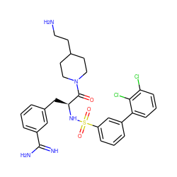 N=C(N)c1cccc(C[C@H](NS(=O)(=O)c2cccc(-c3cccc(Cl)c3Cl)c2)C(=O)N2CCC(CCN)CC2)c1 ZINC000169323411