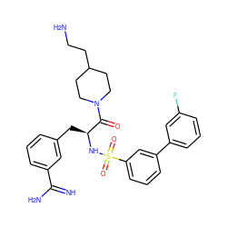 N=C(N)c1cccc(C[C@H](NS(=O)(=O)c2cccc(-c3cccc(F)c3)c2)C(=O)N2CCC(CCN)CC2)c1 ZINC000169323393