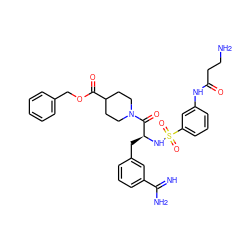 N=C(N)c1cccc(C[C@H](NS(=O)(=O)c2cccc(NC(=O)CCN)c2)C(=O)N2CCC(C(=O)OCc3ccccc3)CC2)c1 ZINC000043198208