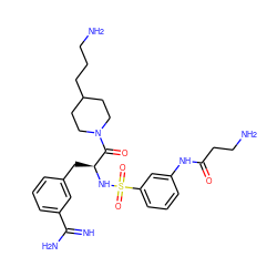 N=C(N)c1cccc(C[C@H](NS(=O)(=O)c2cccc(NC(=O)CCN)c2)C(=O)N2CCC(CCCN)CC2)c1 ZINC000034717913