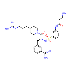 N=C(N)c1cccc(C[C@H](NS(=O)(=O)c2cccc(NC(=O)CCN)c2)C(=O)N2CCC(CCCN=C(N)N)CC2)c1 ZINC000034717901