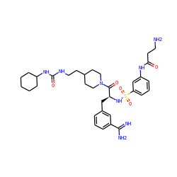 N=C(N)c1cccc(C[C@H](NS(=O)(=O)c2cccc(NC(=O)CCN)c2)C(=O)N2CCC(CCNC(=O)NC3CCCCC3)CC2)c1 ZINC000169323450