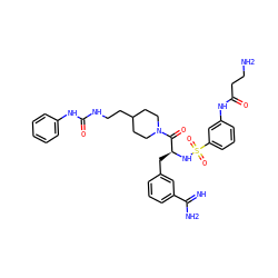 N=C(N)c1cccc(C[C@H](NS(=O)(=O)c2cccc(NC(=O)CCN)c2)C(=O)N2CCC(CCNC(=O)Nc3ccccc3)CC2)c1 ZINC000169323446