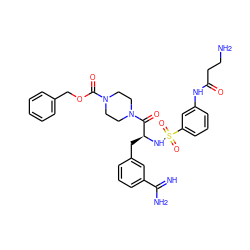 N=C(N)c1cccc(C[C@H](NS(=O)(=O)c2cccc(NC(=O)CCN)c2)C(=O)N2CCN(C(=O)OCc3ccccc3)CC2)c1 ZINC000042834055