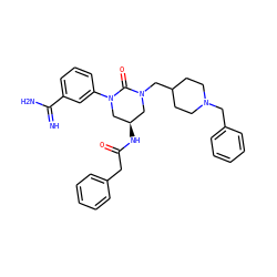 N=C(N)c1cccc(N2C[C@H](NC(=O)Cc3ccccc3)CN(CC3CCN(Cc4ccccc4)CC3)C2=O)c1 ZINC000653747658