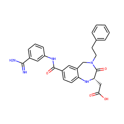 N=C(N)c1cccc(NC(=O)c2ccc3c(c2)CN(CCc2ccccc2)C(=O)[C@H](CC(=O)O)N3)c1 ZINC000013558908