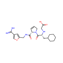 N=C(N)c1coc(CNC(=O)[C@@H]2C=CCN2C(=O)[C@@H](CC2CCCCC2)NCC(=O)O)c1 ZINC000034689209