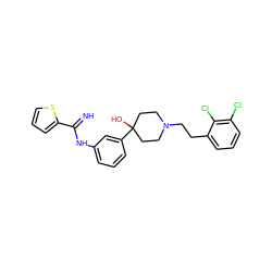 N=C(Nc1cccc(C2(O)CCN(CCc3cccc(Cl)c3Cl)CC2)c1)c1cccs1 ZINC000169325202