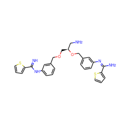 N=C(Nc1cccc(COC[C@@H](CN)OCc2cccc(/N=C(/N)c3cccs3)c2)c1)c1cccs1 ZINC000098209016