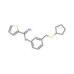 N=C(Nc1cccc(CSC2CCCC2)c1)c1cccs1 ZINC000169352375