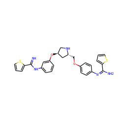 N=C(Nc1cccc(O[C@H]2CN[C@H](COc3ccc(/N=C(/N)c4cccs4)cc3)C2)c1)c1cccs1 ZINC000098209317