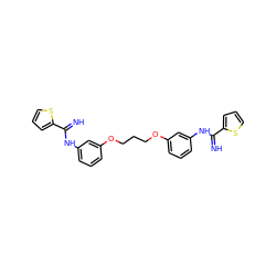 N=C(Nc1cccc(OCCCOc2cccc(NC(=N)c3cccs3)c2)c1)c1cccs1 ZINC000103253480