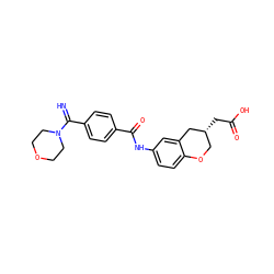 N=C(c1ccc(C(=O)Nc2ccc3c(c2)C[C@H](CC(=O)O)CO3)cc1)N1CCOCC1 ZINC000013781420