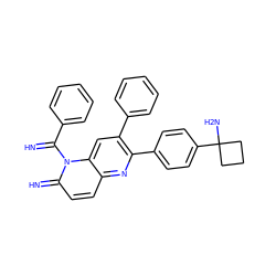 N=C(c1ccccc1)n1c(=N)ccc2nc(-c3ccc(C4(N)CCC4)cc3)c(-c3ccccc3)cc21 ZINC000100627952