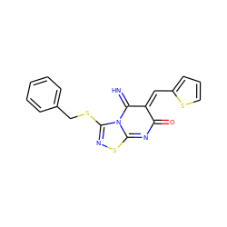 N=C1/C(=C/c2cccs2)C(=O)N=C2SN=C(SCc3ccccc3)N12 ZINC000004872545