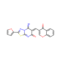 N=C1/C(=C/c2coc3ccccc3c2=O)C(=O)N=C2SC(c3ccco3)=NN12 ZINC000005398038