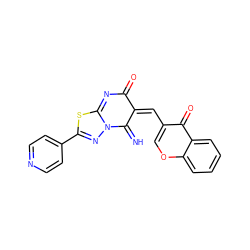 N=C1/C(=C\c2coc3ccccc3c2=O)C(=O)N=C2SC(c3ccncc3)=NN12 ZINC000005201180