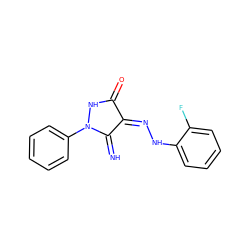 N=C1/C(=N\Nc2ccccc2F)C(=O)NN1c1ccccc1 ZINC000100560834