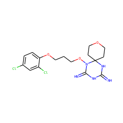 N=C1NC(=N)N(OCCCOc2ccc(Cl)cc2Cl)C2(CCOCC2)N1 ZINC001772599187