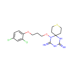 N=C1NC(=N)N(OCCCOc2ccc(Cl)cc2Cl)C2(CCSCC2)N1 ZINC001772627040