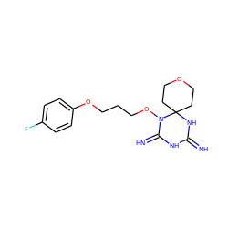 N=C1NC(=N)N(OCCCOc2ccc(F)cc2)C2(CCOCC2)N1 ZINC001772600798