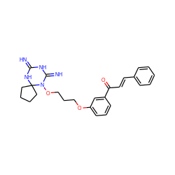 N=C1NC(=N)N(OCCCOc2cccc(C(=O)/C=C/c3ccccc3)c2)C2(CCCC2)N1 ZINC001772578649