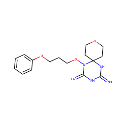 N=C1NC(=N)N(OCCCOc2ccccc2)C2(CCOCC2)N1 ZINC001772587486