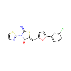 N=C1S/C(=C\c2ccc(-c3cccc(Cl)c3)o2)C(=O)N1c1nccs1 ZINC000005093843